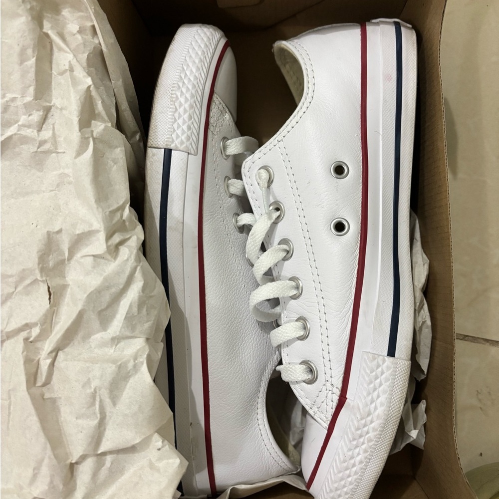 Converse White Sneakers with Red and Blue Accents